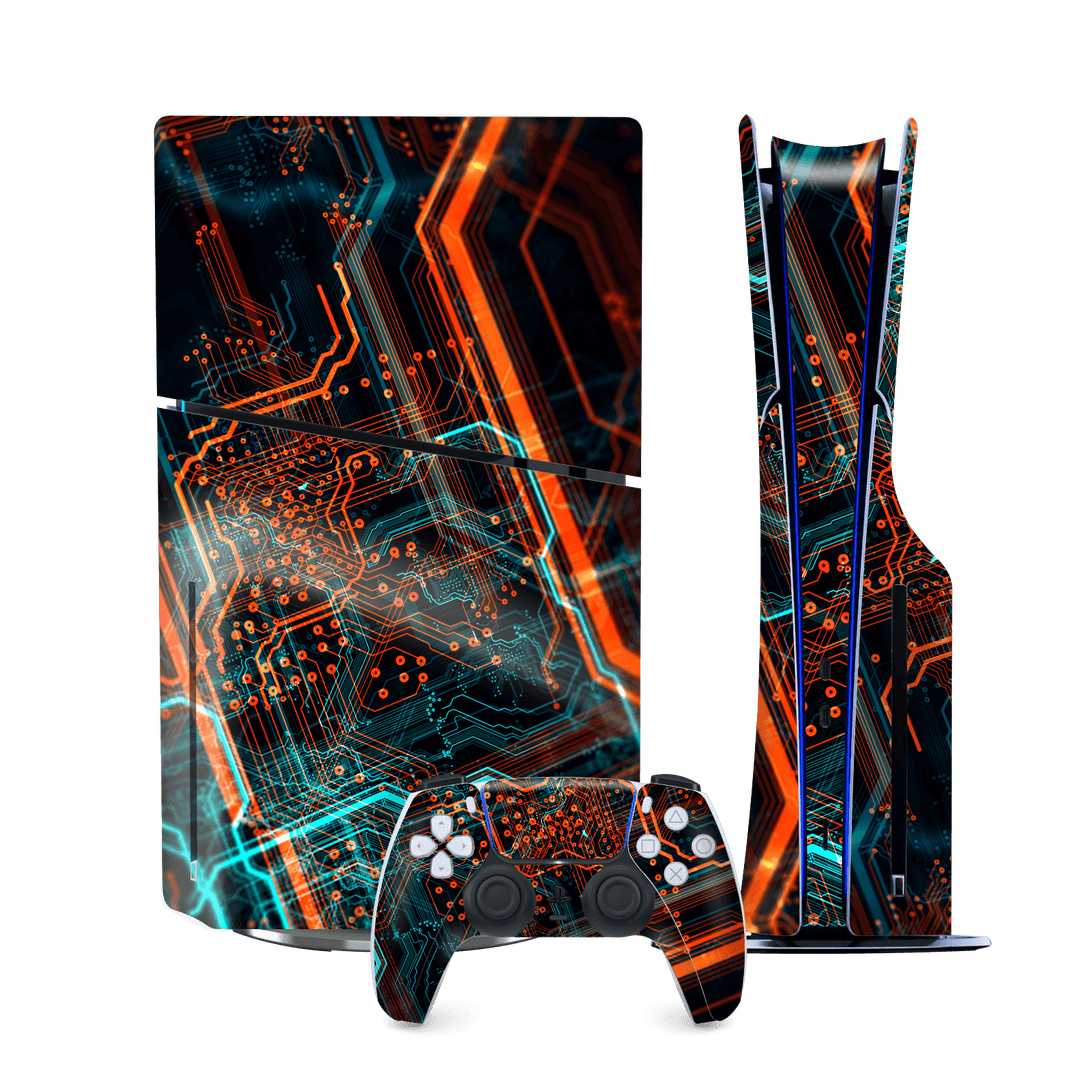 PS5 SLIM DISC EDITION (PlayStation 5 SLIM) Print Printed Custom SIGNATURE NEON PCB Board Skin Wrap Sticker Decal Cover Protector by QSKINZ | qskinz.com