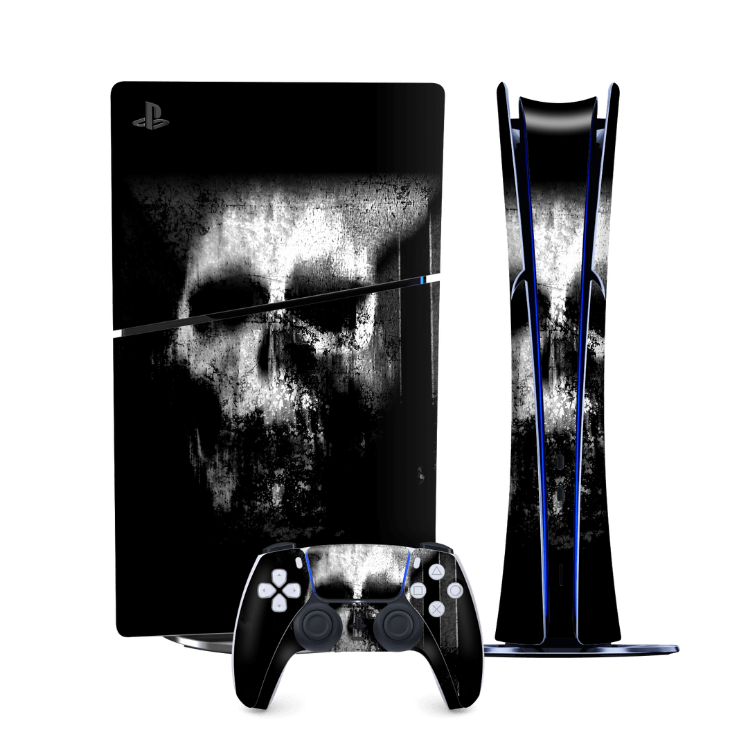 PS5 SLIM DIGITAL EDITION (PlayStation 5 SLIM) Print Printed Custom SIGNATURE Horror Black & White SKULL Skin, Wrap, Decal, Protector, Cover by QSKINZ | qskinz.com