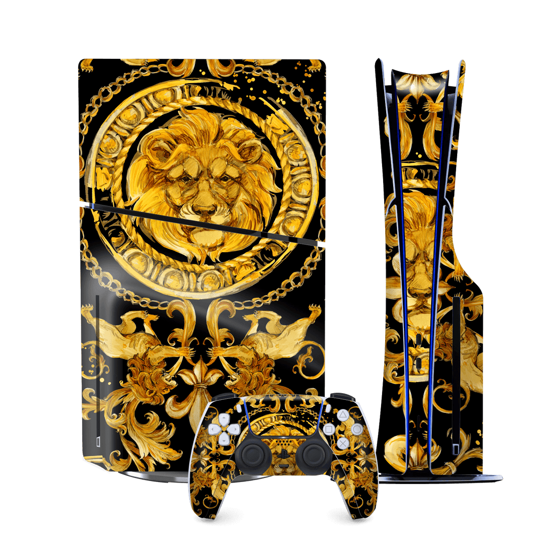 PS5 SLIM DISC EDITION (PlayStation 5 SLIM) Print Printed Custom SIGNATURE Baroque Gold Ornaments Skin Wrap Sticker Decal Cover Protector by QSKINZ | qskinz.com
