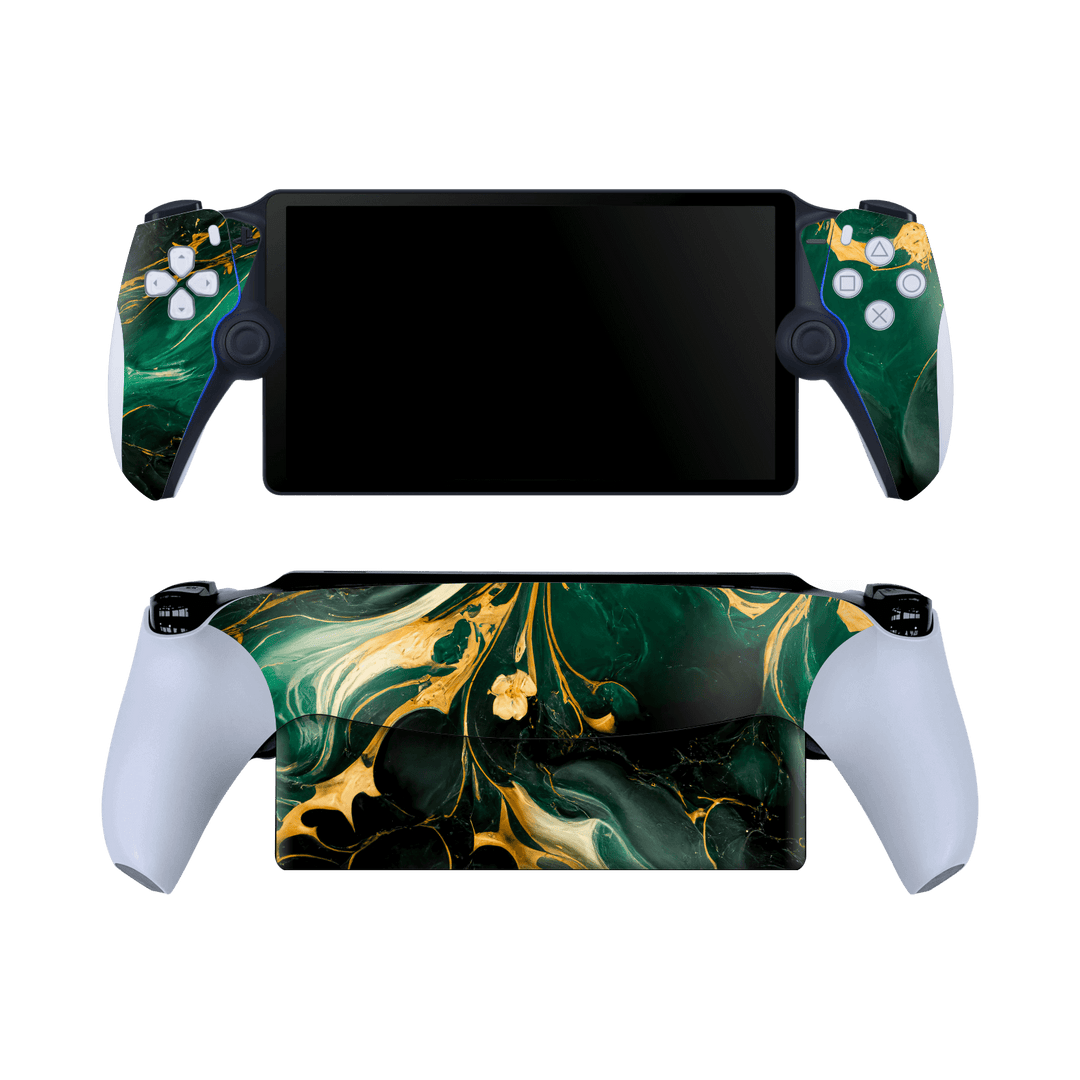 PlayStation PORTAL Print Printed Custom SIGNATURE Agate Geode Royal Green Gold Skin Wrap Sticker Decal Cover Protector by QSKINZ | qskinz.com