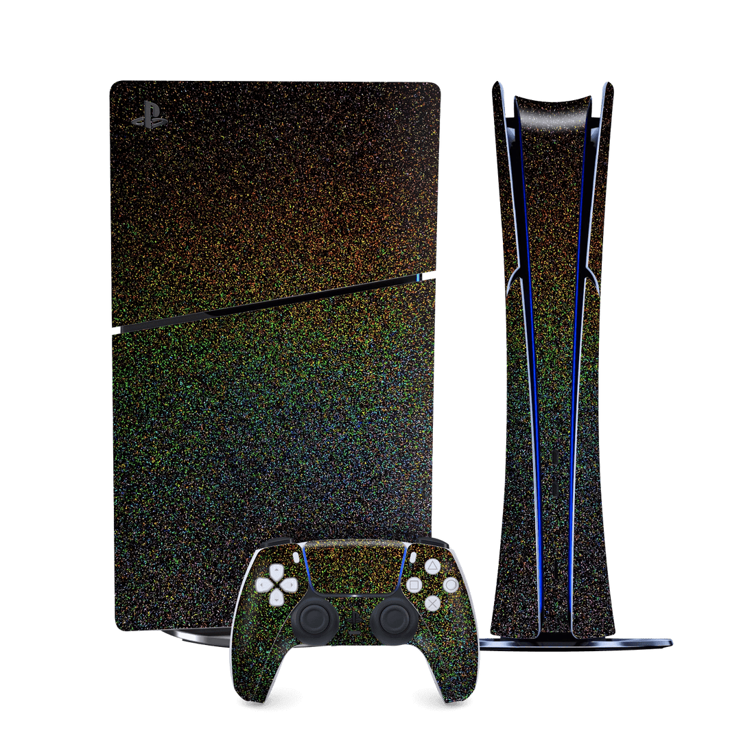PS5 SLIM DIGITAL EDITION (PlayStation 5 SLIM) GALAXY Galactic Black Milky Way Rainbow Sparkling Metallic Gloss Finish Skin Wrap Sticker Decal Cover Protector by QSKINZ | qskinz.com