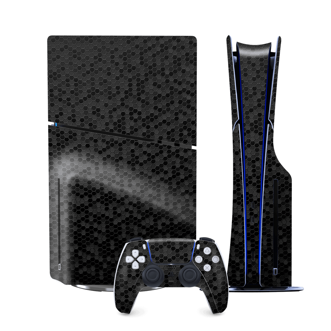 PS5 SLIM DISC EDITION (PlayStation 5 SLIM) Luxuria Black Honeycomb 3D Textured Skin Wrap Sticker Decal Cover Protector by QSKINZ | qskinz.com