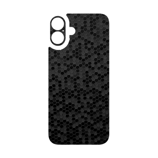 iPhone 16 Plus Qcaze - LUXURIA BLACK HONEYCOMB 3D TEXTURED (Case + Skin Kit)