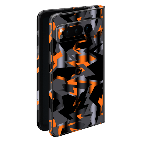 Google Pixel FOLD (2023) Print Printed Custom SIGNATURE Sharp-Edged Orange Camo Camouflage Skin Wrap Sticker Decal Cover Protector by EasySkinz | EasySkinz.com