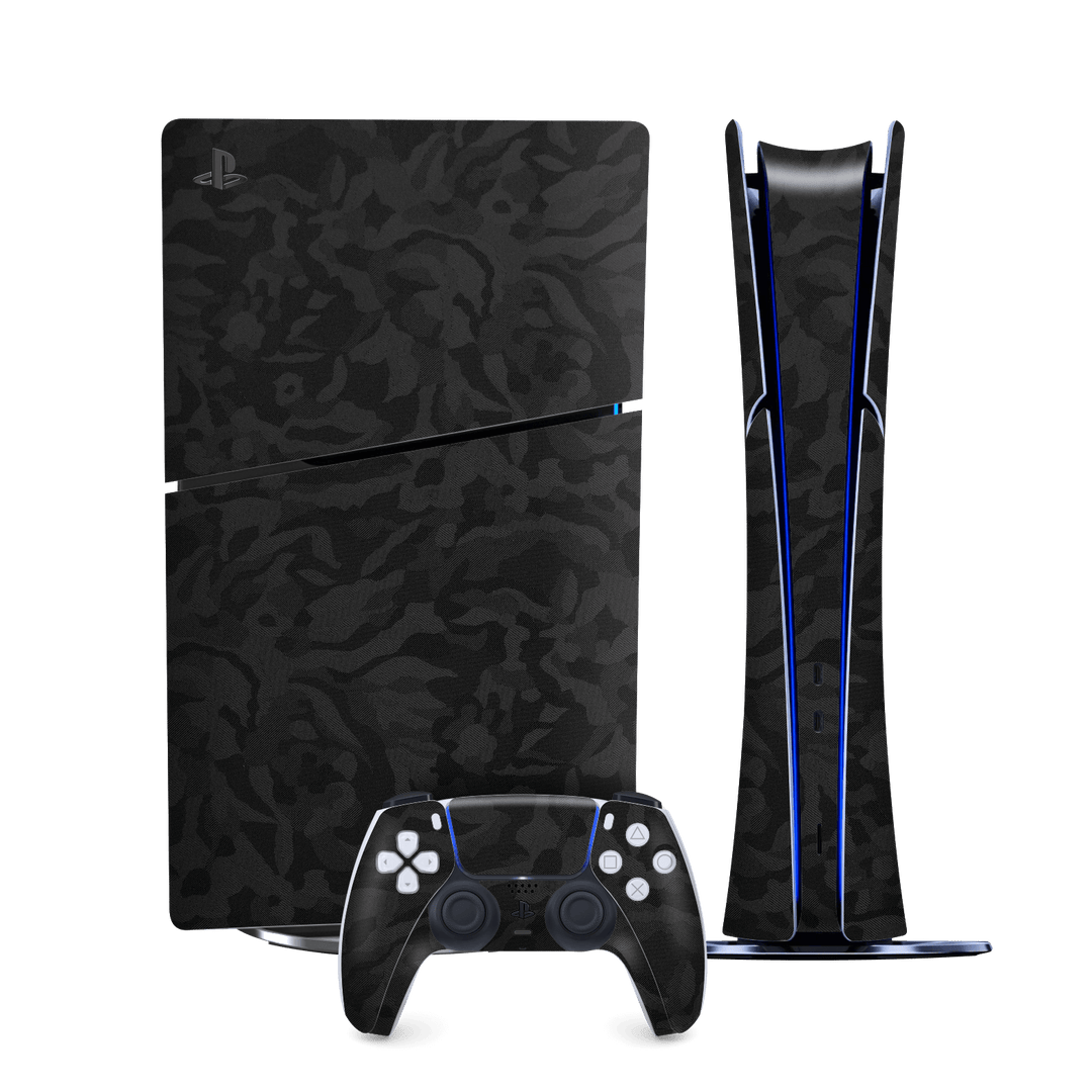 PS5 SLIM DIGITAL EDITION (PlayStation 5 SLIM) Luxuria Black 3D Textured Camo Camouflage Skin Wrap Sticker Decal Cover Protector by QSKINZ | qskinz.com