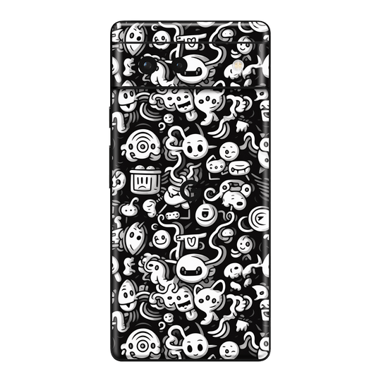 Pixel 6 Print Printed Custom SIGNATURE Pictogram Party Monochrome Black and White Icons Faces Skin Wrap Sticker Decal Cover Protector by QSKINZ | QSKINZ.COM