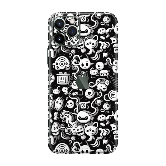 iPhone 11 PRO Print Printed Custom SIGNATURE Pictogram Party Monochrome Black and White Icons Faces Skin Wrap Sticker Decal Cover Protector by QSKINZ | QSKINZ.COM