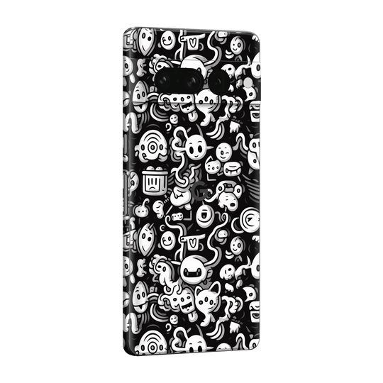 Pixel 7 PRO Print Printed Custom SIGNATURE Pictogram Party Monochrome Black and White Icons Faces Skin Wrap Sticker Decal Cover Protector by QSKINZ | QSKINZ.COM
