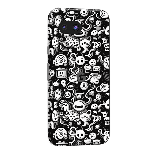 Google Pixel 8a Print Printed Custom SIGNATURE Pictogram Party Monochrome Black and White Icons Faces Skin Wrap Sticker Decal Cover Protector by QSKINZ | QSKINZ.COM
