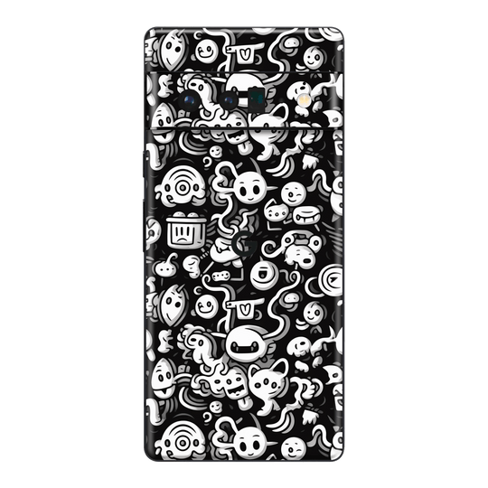 Pixel 6 PRO Print Printed Custom SIGNATURE Pictogram Party Monochrome Black and White Icons Faces Skin Wrap Sticker Decal Cover Protector by QSKINZ | QSKINZ.COM