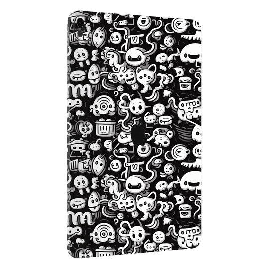 iPad PRO 13" (M4) Print Printed Custom SIGNATURE Pictogram Party Monochrome Black and White Icons Faces Skin Wrap Sticker Decal Cover Protector by QSKINZ | QSKINZ.COM