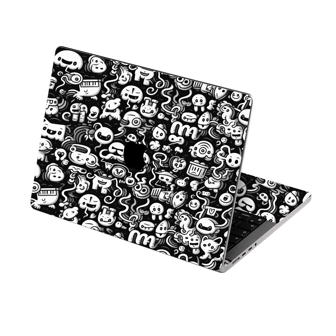 MacBook Pro 16” (2021/2023) Print Printed Custom SIGNATURE Pictogram Party Monochrome Black and White Icons Faces Skin Wrap Sticker Decal Cover Protector by QSKINZ | QSKINZ.COM