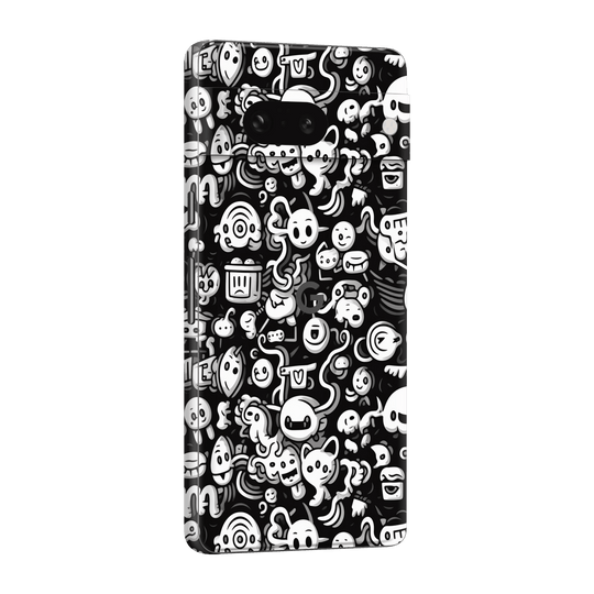 Pixel 7a Print Printed Custom SIGNATURE Pictogram Party Monochrome Black and White Icons Faces Skin Wrap Sticker Decal Cover Protector by QSKINZ | QSKINZ.COM