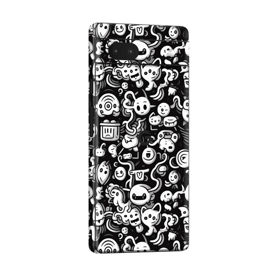 Pixel 6a Print Printed Custom SIGNATURE Pictogram Party Monochrome Black and White Icons Faces Skin Wrap Sticker Decal Cover Protector by QSKINZ | QSKINZ.COM