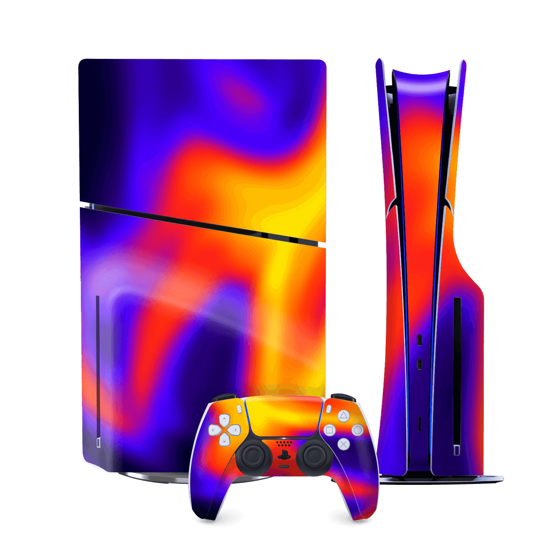 PS5 SLIM DISC EDITION (PlayStation 5 SLIM) Print Printed Custom SIGNATURE Infrablaze Infrared Thermal Neon Skin Wrap Sticker Decal Cover Protector by QSKINZ | QSKINZ.COM