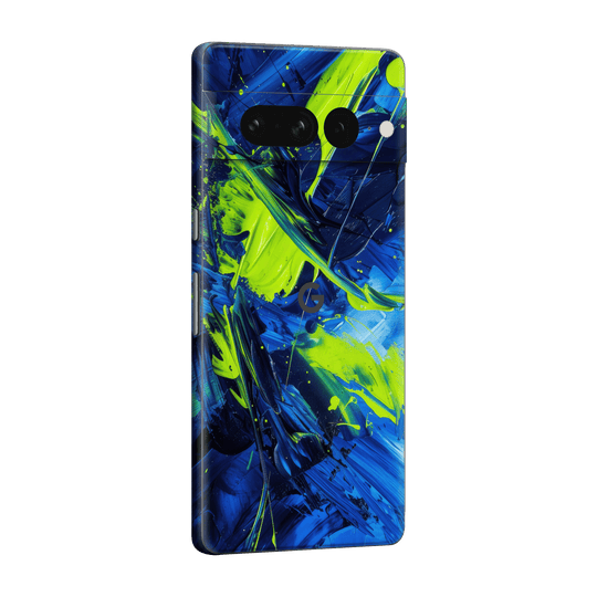 Pixel 7 PRO Print Printed Custom SIGNATURE Glowquatic Neon Yellow Green Blue Skin Wrap Sticker Decal Cover Protector by QSKINZ | QSKINZ.COM