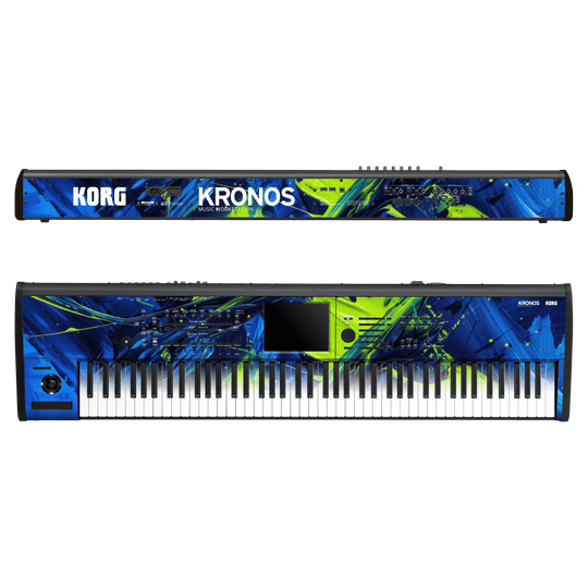 Korg Kronos 2 Music Workstation (88 keys) Print Printed Custom SIGNATURE Glowquatic Neon Yellow Green Blue Skin Wrap Sticker Decal Cover Protector by Keyskinz & Jordan Rudess | QSKINZ.COM
