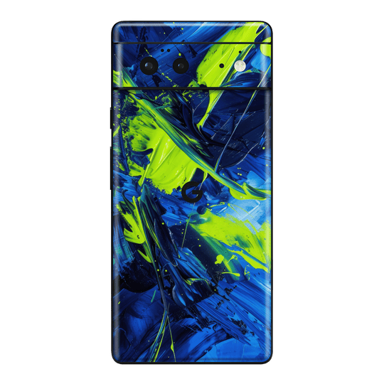 Pixel 6 Print Printed Custom SIGNATURE Glowquatic Neon Yellow Green Blue Skin Wrap Sticker Decal Cover Protector by QSKINZ | QSKINZ.COM