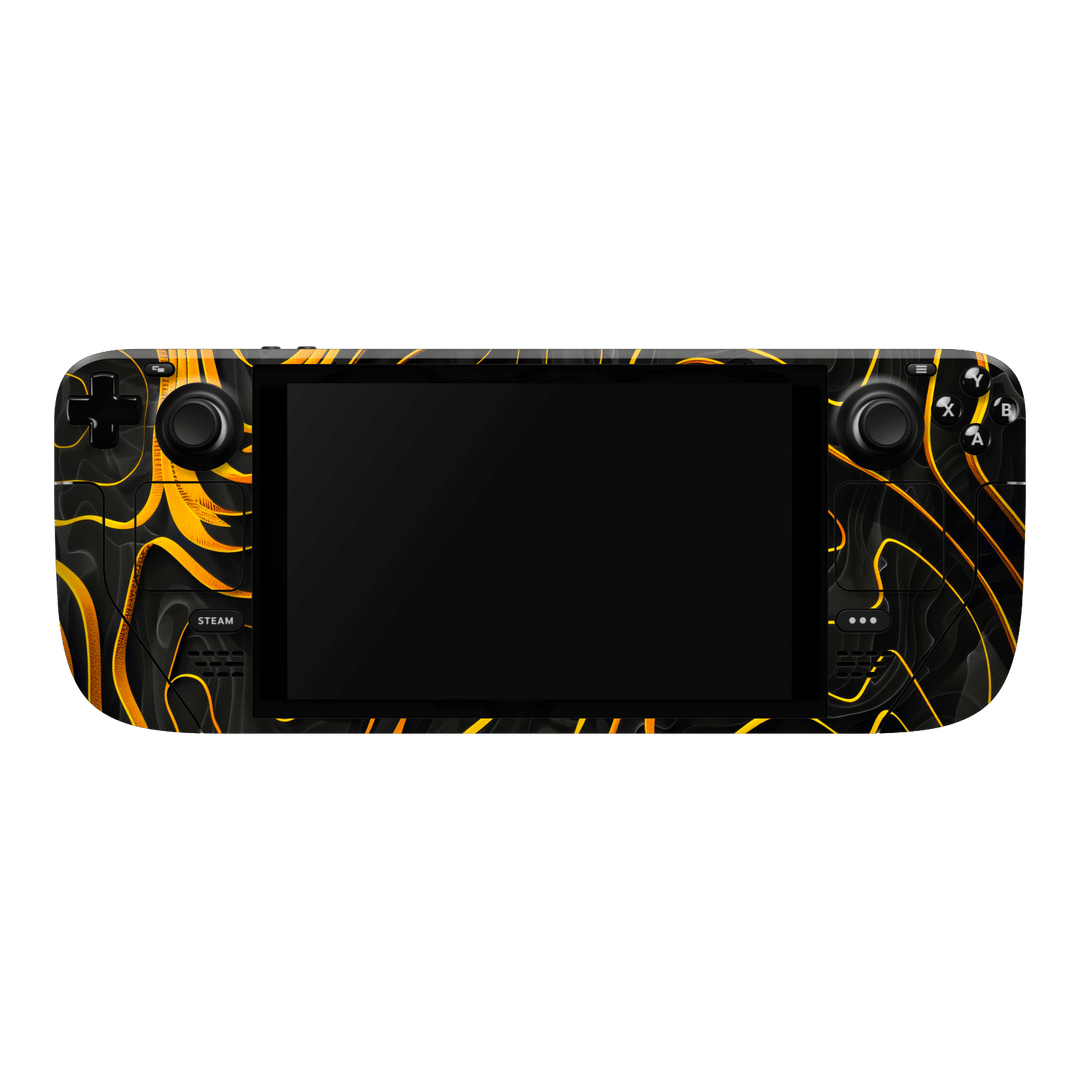 Steam Deck Print Printed Custom SIGNATURE Wave Waves Waver Yellow and Black Skin Wrap Sticker Decal Cover Protector by QSKINZ | QSKINZ.COM