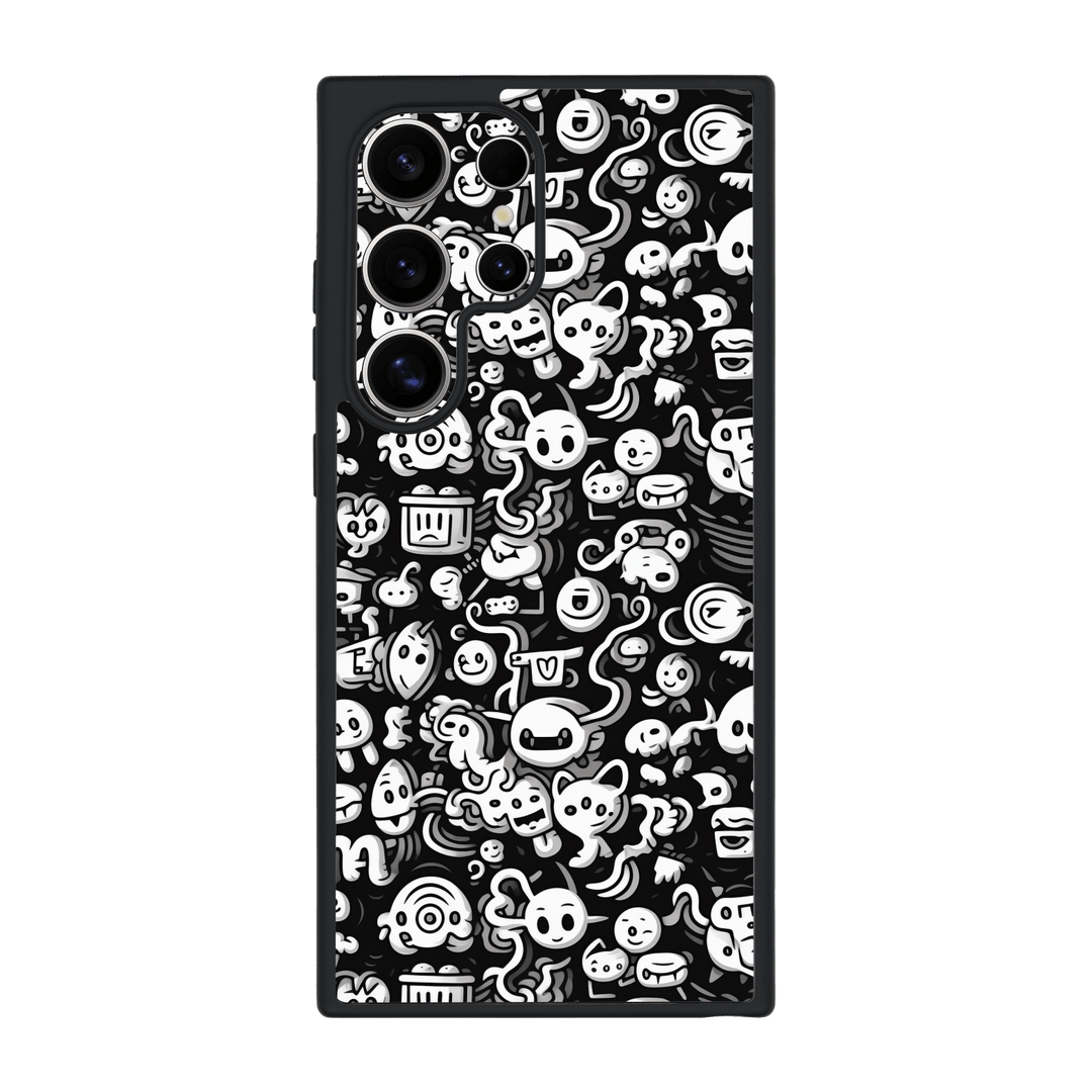 Galaxy S24 ULTRA Qcaze Print Printed Custom SIGNATURE Pictogram Party Monochrome Black and White Icons Faces Case by QSKINZ | QSKINZ.COM