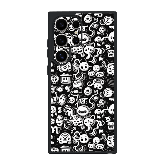 Galaxy S24 ULTRA Qcaze Print Printed Custom SIGNATURE Pictogram Party Monochrome Black and White Icons Faces Case by QSKINZ | QSKINZ.COM