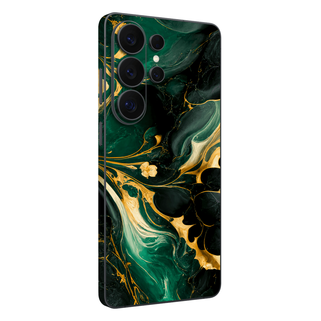 Galaxy S26 ULTRA Print Printed Custom SIGNATURE Agate Geode Royal Green Gold Skin Wrap Sticker Decal Cover Protector by QSKINZ | qskinz.com