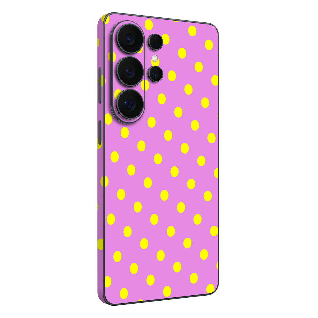 Galaxy S26 ULTRA Printed Custom SIGNATURE “Candy Polka Dot” Playful Pink & Yellow Polka Dot Skin Wrap Sticker Decal Cover Protector by QSKINZ | QSKINZ.COM