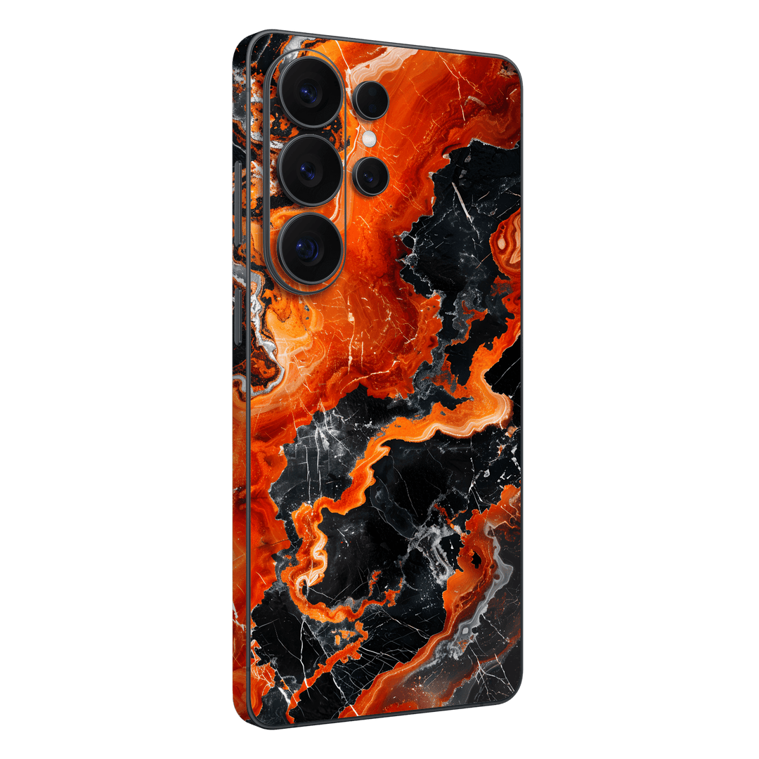 Galaxy S26 ULTRA Printed Custom SIGNATURE “Magmora” AI Lava Orange & Black Skin Wrap Sticker Decal Cover Protector by QSKINZ | QSKINZ.COM