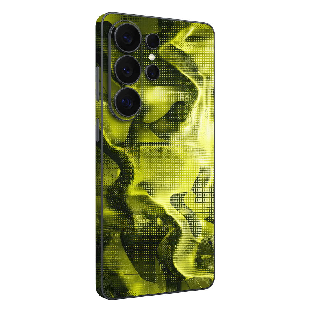 Galaxy S26 ULTRA Printed Custom SIGNATURE “Toxic Halftone” Neon Yellow-Green & Black Halftone Glitch Skin Wrap Sticker Decal Cover Protector by QSKINZ | QSKINZ.COM