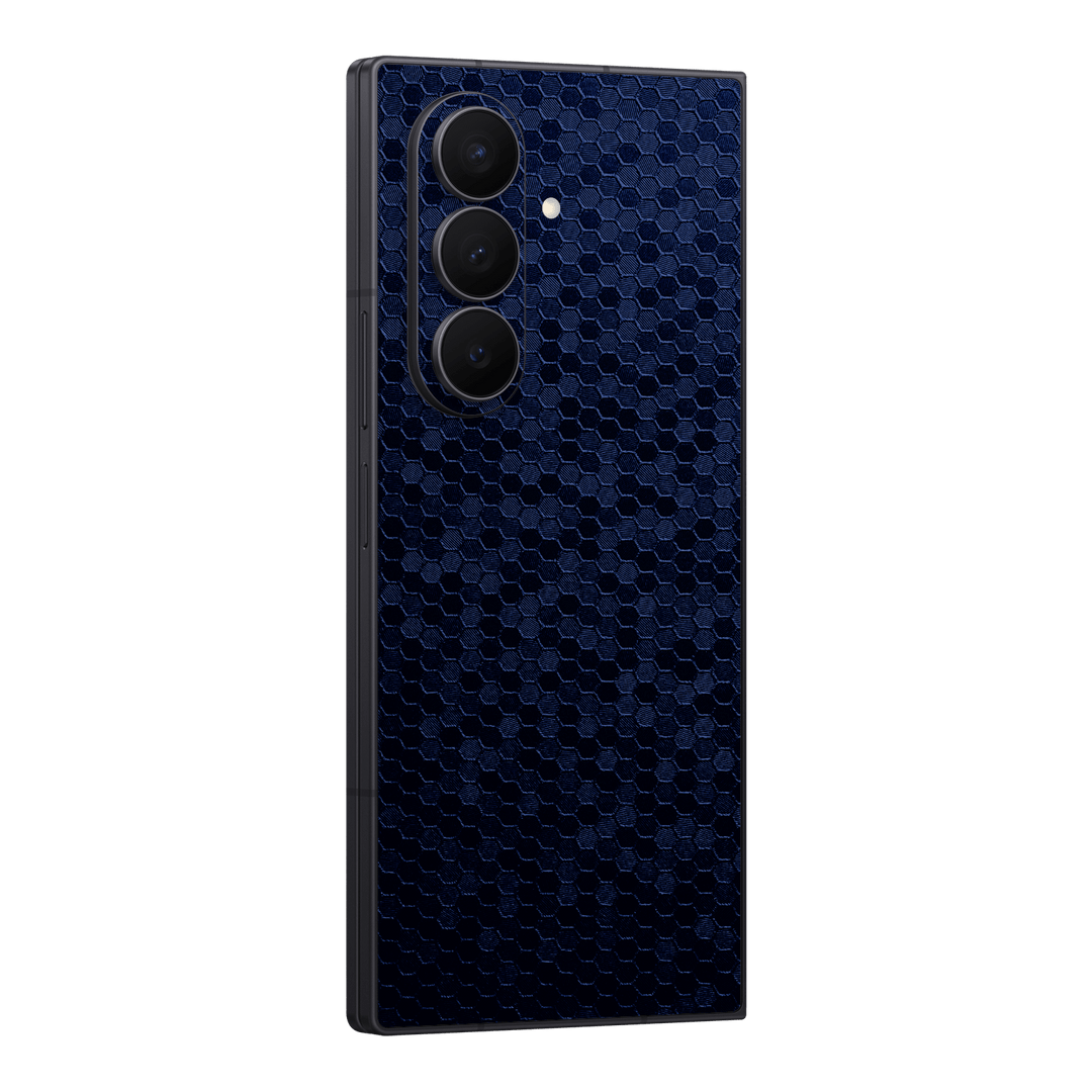 Galaxy Z FOLD 7 Luxuria Navy Blue Honeycomb 3D Textured Skin Wrap Sticker Decal Cover Protector by QSKINZ | qskinz.com