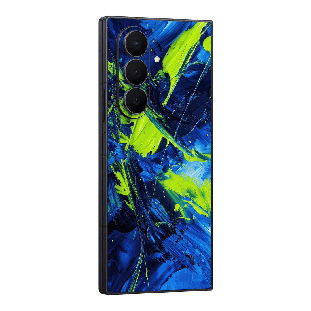 Galaxy Z FOLD 7 Print Printed Custom SIGNATURE Glowquatic Neon Yellow Green Blue Skin Wrap Sticker Decal Cover Protector by QSKINZ | QSKINZ.COM