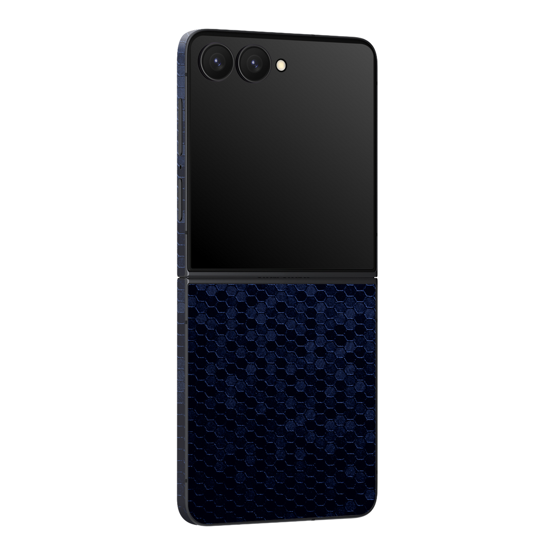 Galaxy Z Flip 7 Luxuria Navy Blue Honeycomb 3D Textured Skin Wrap Sticker Decal Cover Protector by QSKINZ | qskinz.com