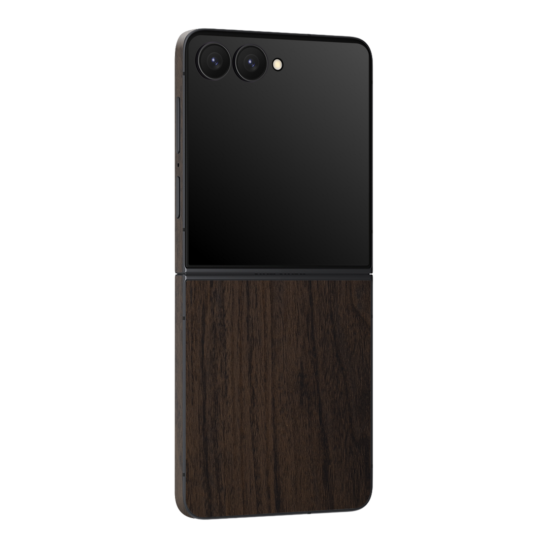Galaxy Z Flip 7 Premium Wood Wooden Dark Walnut Matte Textured Skin Wrap Sticker Decal Cover Protector by QSKINZ | qskinz.com