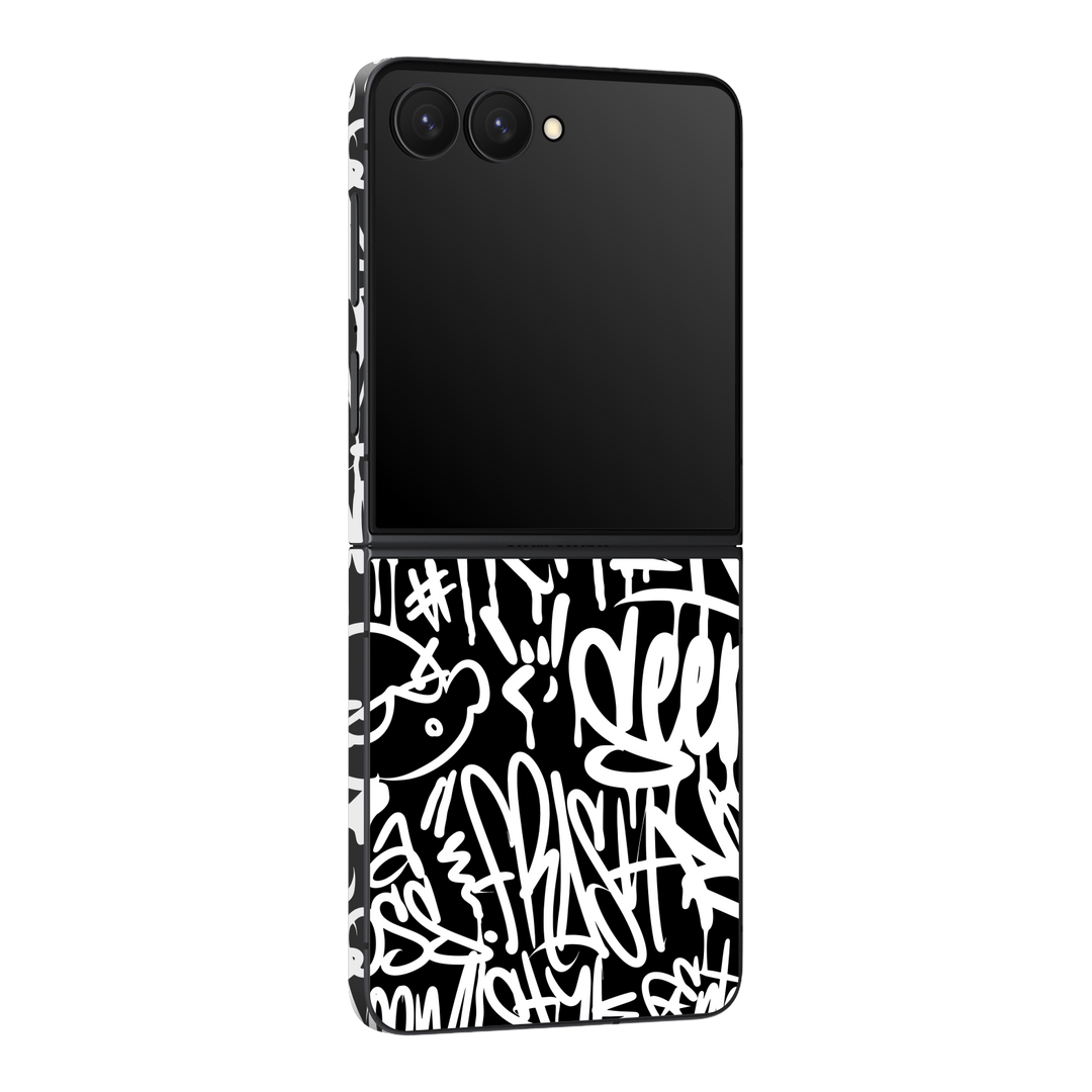 Galaxy Z Flip 7 Print Printed Custom SIGNATURE Monochrome Black and White Graffiti Skin Wrap Sticker Decal Cover Protector by QSKINZ | qskinz.com