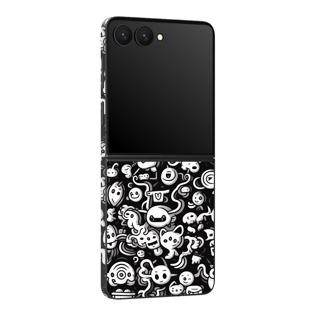 Galaxy Z Flip 7 Print Printed Custom SIGNATURE Pictogram Party Monochrome Black and White Icons Faces Skin Wrap Sticker Decal Cover Protector by QSKINZ | QSKINZ.COM
