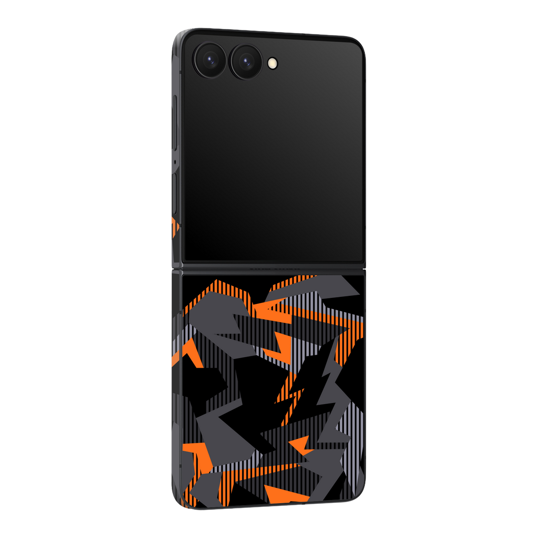 Galaxy Z Flip 7 Print Printed Custom SIGNATURE Sharp-Edged Orange Camo Camouflage Skin Wrap Sticker Decal Cover Protector by QSKINZ | qskinz.com