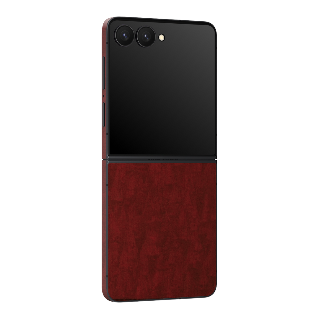 Galaxy Z Flip 7 Scarlet Red Wood Wooden Satin Skin Wrap Sticker Decal Cover Protector by QSKINZ | qskinz.com