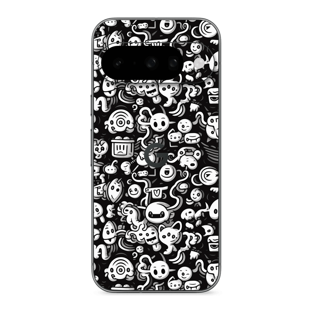 Google Pixel 10 Print Printed Custom SIGNATURE Pictogram Party Monochrome Black and White Icons Faces Skin Wrap Sticker Decal Cover Protector by QSKINZ | QSKINZ.COM