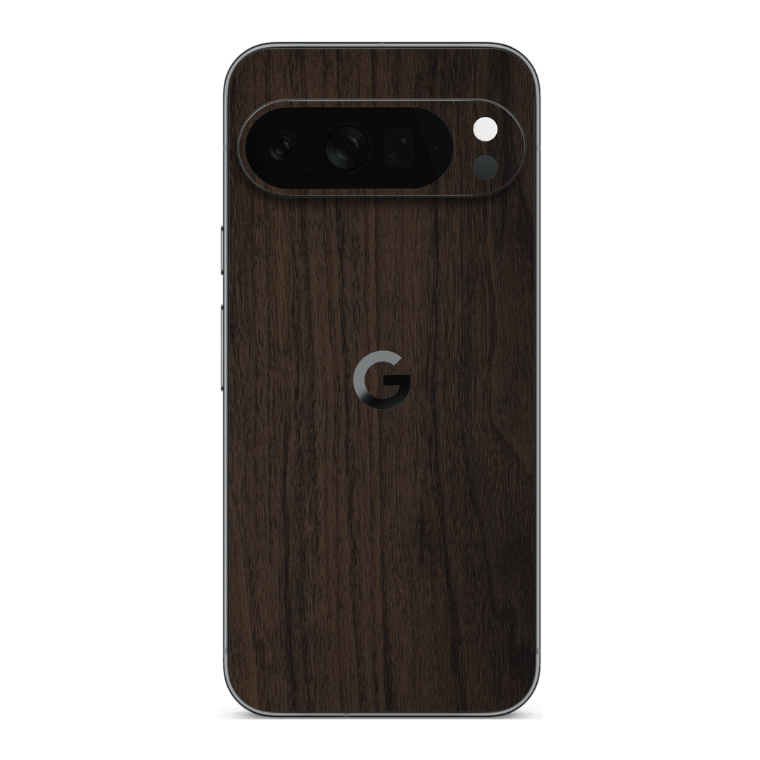 Google Pixel 10 Pro XL Premium Wood Wooden Dark Walnut Matte Textured Skin Wrap Sticker Decal Cover Protector by QSKINZ | qskinz.com