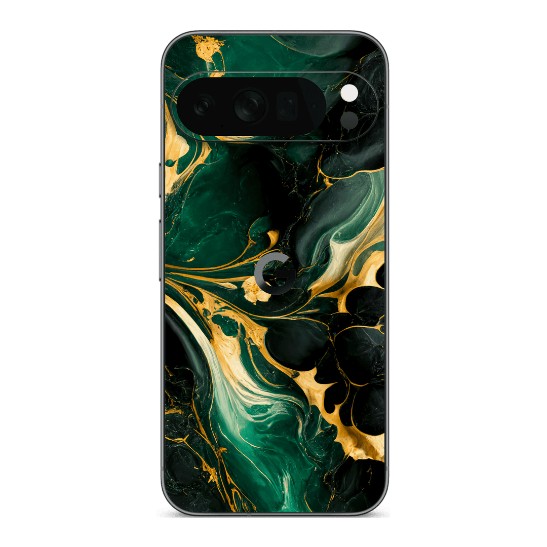 Google Pixel 10 Pro XL Print Printed Custom SIGNATURE Agate Geode Royal Green Gold Skin Wrap Sticker Decal Cover Protector by QSKINZ | qskinz.com