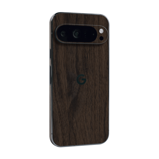 Google Pixel 9 PRO Premium Wood Wooden Dark Walnut Matte Textured Skin Wrap Sticker Decal Cover Protector by QSKINZ | qskinz.com