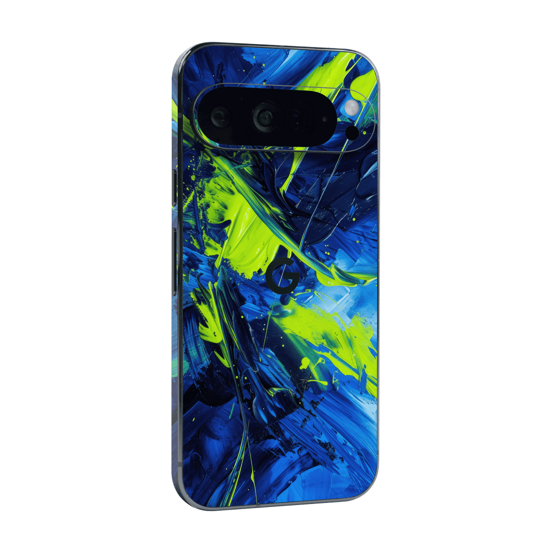 Google Pixel 9 PRO Print Printed Custom SIGNATURE Glowquatic Neon Yellow Green Blue Skin Wrap Sticker Decal Cover Protector by QSKINZ | QSKINZ.COM