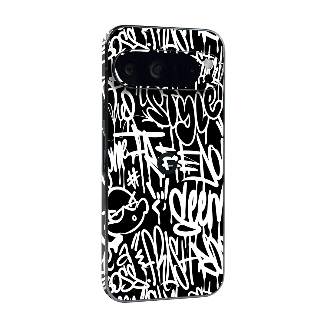 Google Pixel 9 PRO Print Printed Custom SIGNATURE Monochrome Black and WhiteGraffiti Skin Wrap Sticker Decal Cover Protector by QSKINZ | qskinz.com