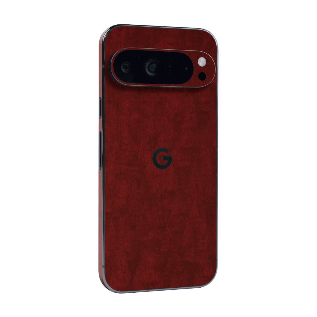 Google Pixel 9 PRO Scarlet Red Wood Wooden Satin Skin Wrap Sticker Decal Cover Protector by QSKINZ | qskinz.com