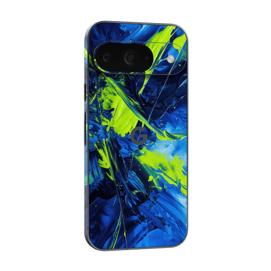 Google Pixel 9 Print Printed Custom SIGNATURE Glowquatic Neon Yellow Green Blue Skin Wrap Sticker Decal Cover Protector by QSKINZ | QSKINZ.COM