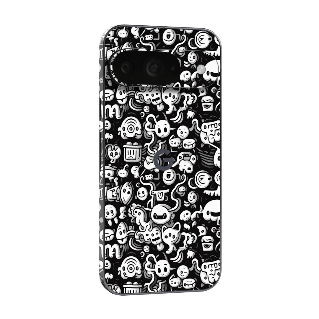 Google Pixel 9 Print Printed Custom SIGNATURE Pictogram Party Monochrome Black and White Icons Faces Skin Wrap Sticker Decal Cover Protector by QSKINZ | QSKINZ.COM