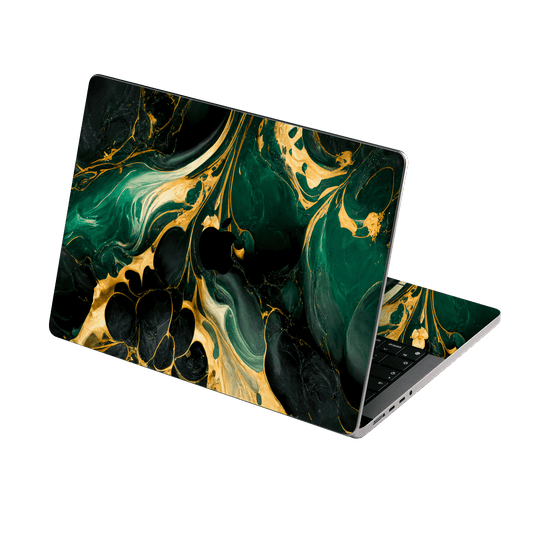 MacBook PRO 14” (2024, M4) Print Printed Custom SIGNATURE Agate Geode Royal Green Gold Skin Wrap Sticker Decal Cover Protector by QSKINZ | qskinz.com