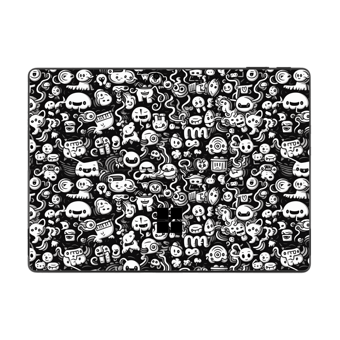 Microsoft Surface Pro 10 Print Printed Custom SIGNATURE Pictogram Party Monochrome Black and White Icons Faces Skin Wrap Sticker Decal Cover Protector by QSKINZ | QSKINZ.COM