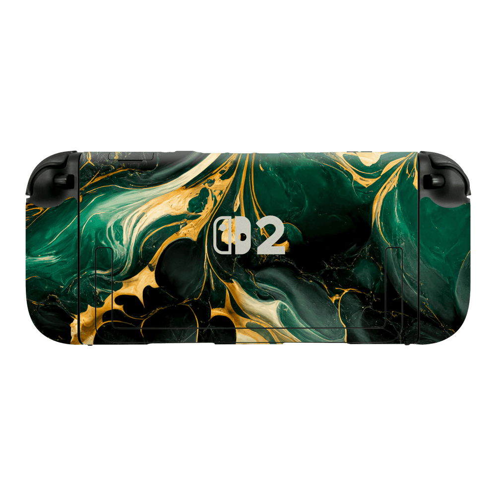Nintendo Switch 2 Console Print Printed Custom SIGNATURE Agate Geode Royal Green Gold Skin Wrap Sticker Decal Cover Protector by QSKINZ | qskinz.com