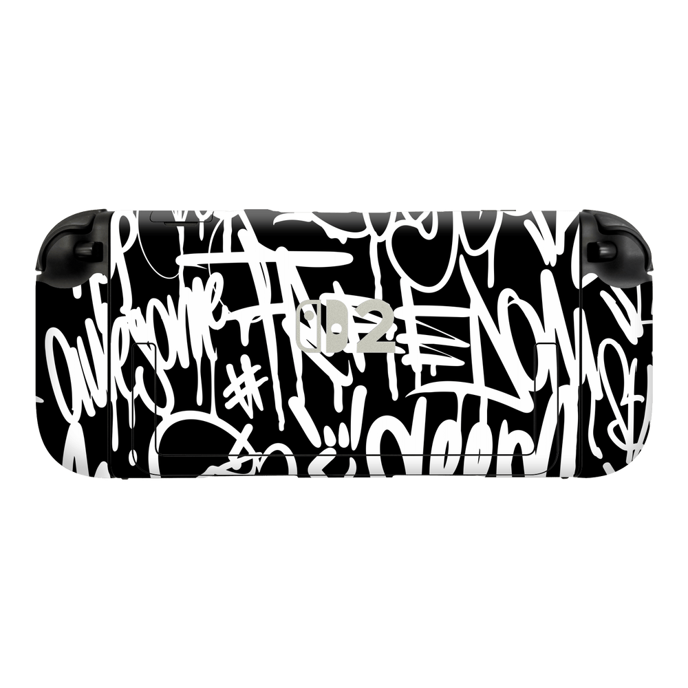 Nintendo Switch 2 Console Print Printed Custom SIGNATURE Monochrome Black and White Graffiti Skin Wrap Sticker Decal Cover Protector by QSKINZ | qskinz.com